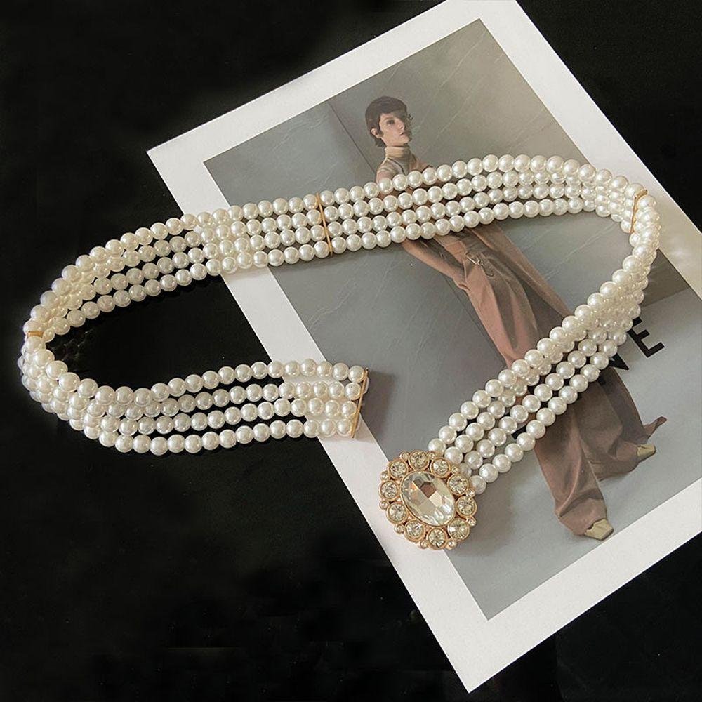 Elastic Metal Buckle Flower For Girls Dress Decoration Faux Pearl Korean Belt Women Waistband