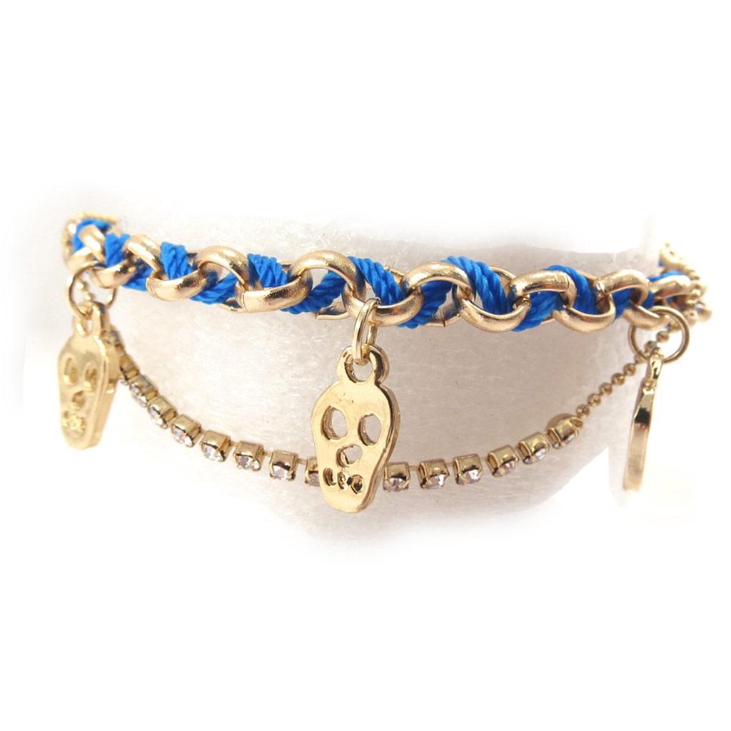 Les Trésors De Lily [J9489] - Golden Blue 'Skull' Designer Bracelet