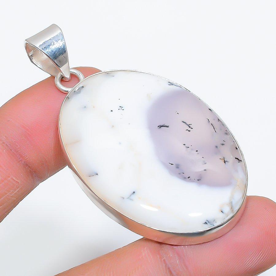 Dendrite Opal Gemstone Handmade 925 Sterling Silver Jewelry Pendant 2.21" SU-9959