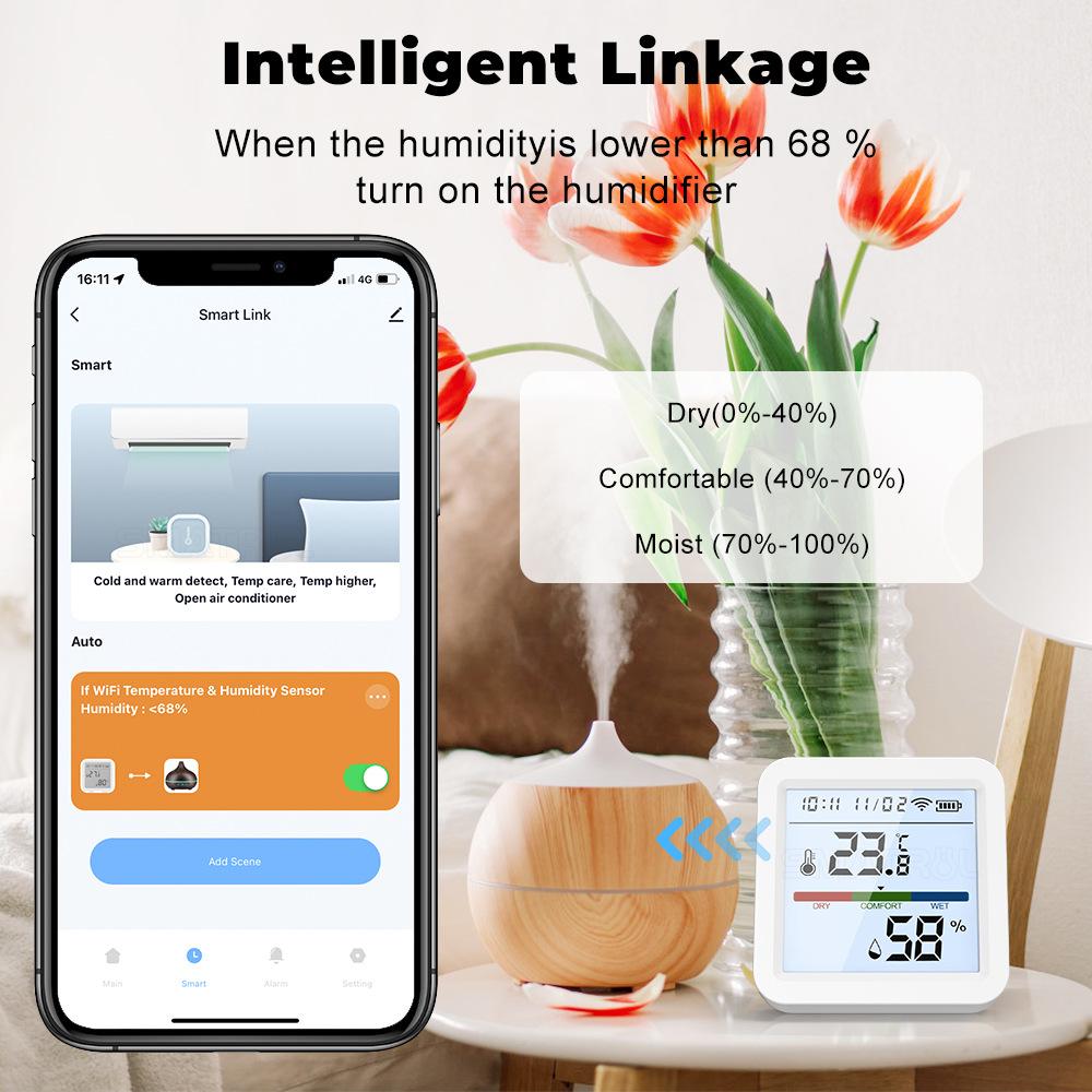 Tuya Smart WiFi Bluetooth-compatible Dual Mode Temperature and Humidity Meter Home Battery Operate Temperature-Humidity Tester