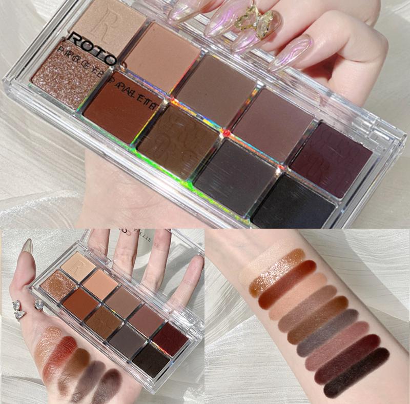 ROTO Акриловые матовые блестящие дымчатые тени для век Палитра блестящих теней для век с мерцанием и сиянием Палитра теней для макияжа Телесные пигменты для глаз