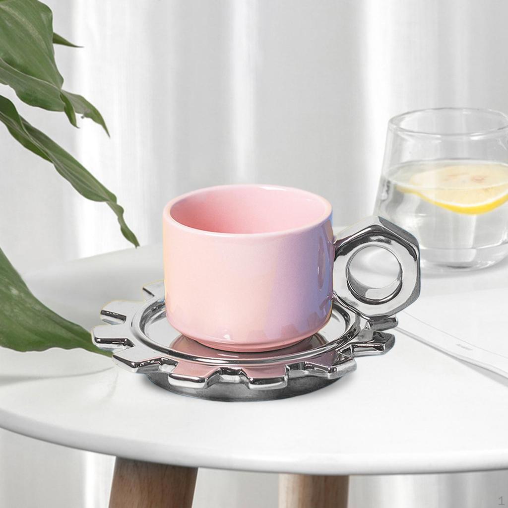 250ml Ceramic Coffee Cup with Saucer, Tea Fancy Handle, Office Juice