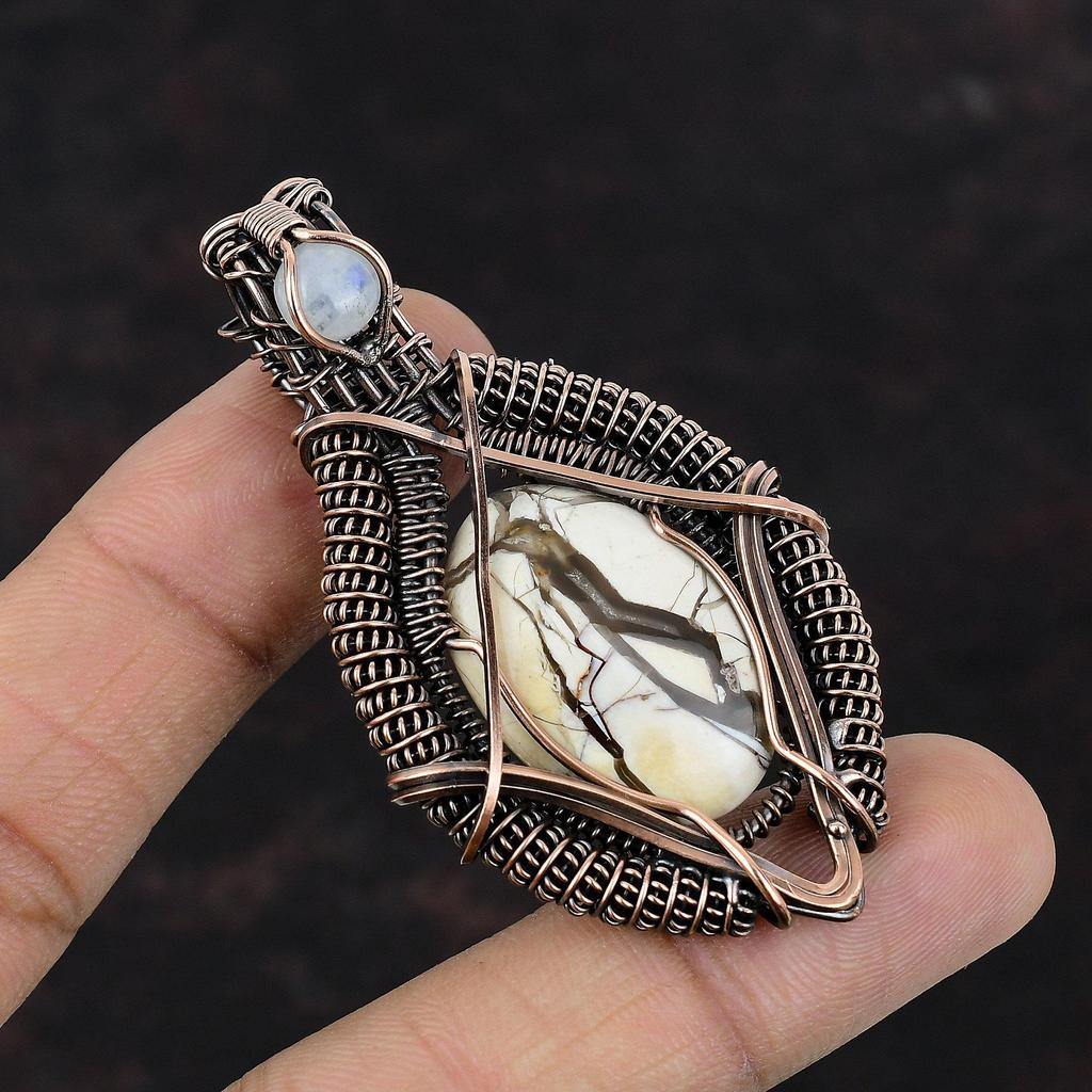 Подвеска из брекчированного мукаита, медная проволока, кулон из натурального драгоценного камня, радуга, ювелирные изделия из лунного камня, медные украшения ручной работы, подарок для мамы