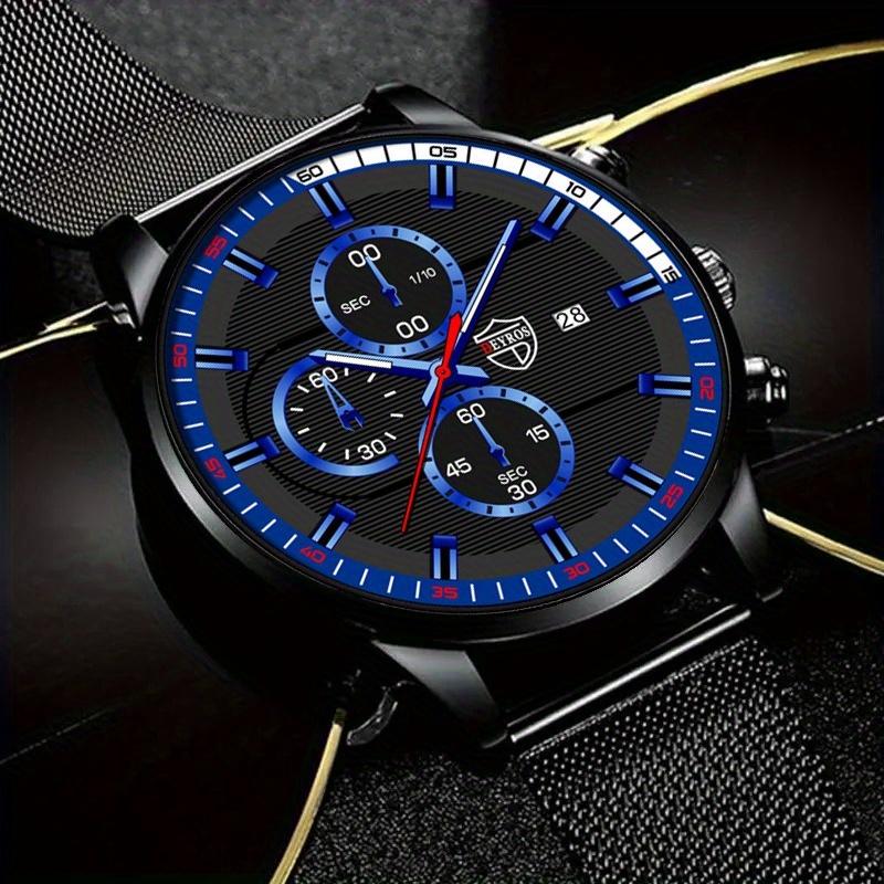 3pcs/set 1pc Fashion Men's Calendar Business Quartz Watch with Stainless Steel Mesh Band & 1pc Bracelet & 1pc Necklace