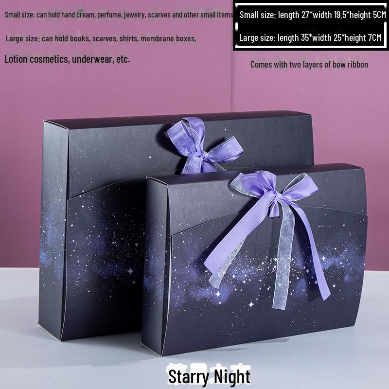 Custom Pearlescent Bow Ribbon Gift Box for Silk Scarves, Pajamas, and Shirts