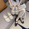 Woven Hollowed-out Word Belt Mary Jane Single Shoes Women's Summer Flat-bottomed Breathable Two Wear Bow-tie Ballet Sandals