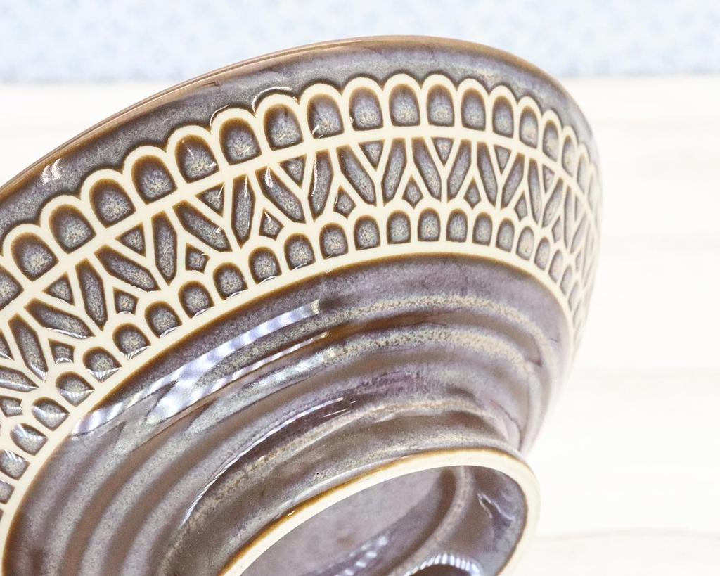 Castle Enterprises [15cm Shallow Bowl (Brown) Set of 10] Mino Ware Lace-Patterned Bowls for a Cute and Stylish Look. Recommended for Women.