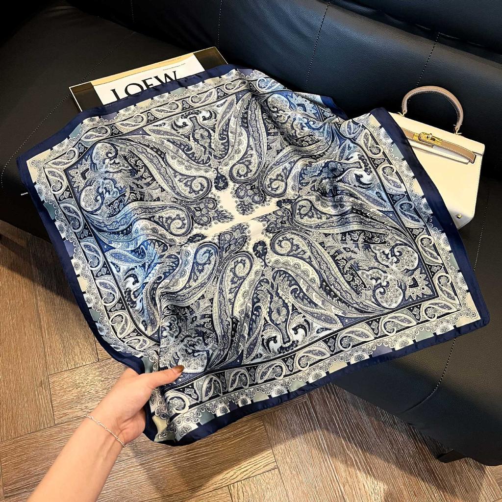 Luxury Paisley Square Scarf Women Print Satin Neckerchief Spring Hair Band Foulard Bandana Echarpe Tie Shawl Wraps