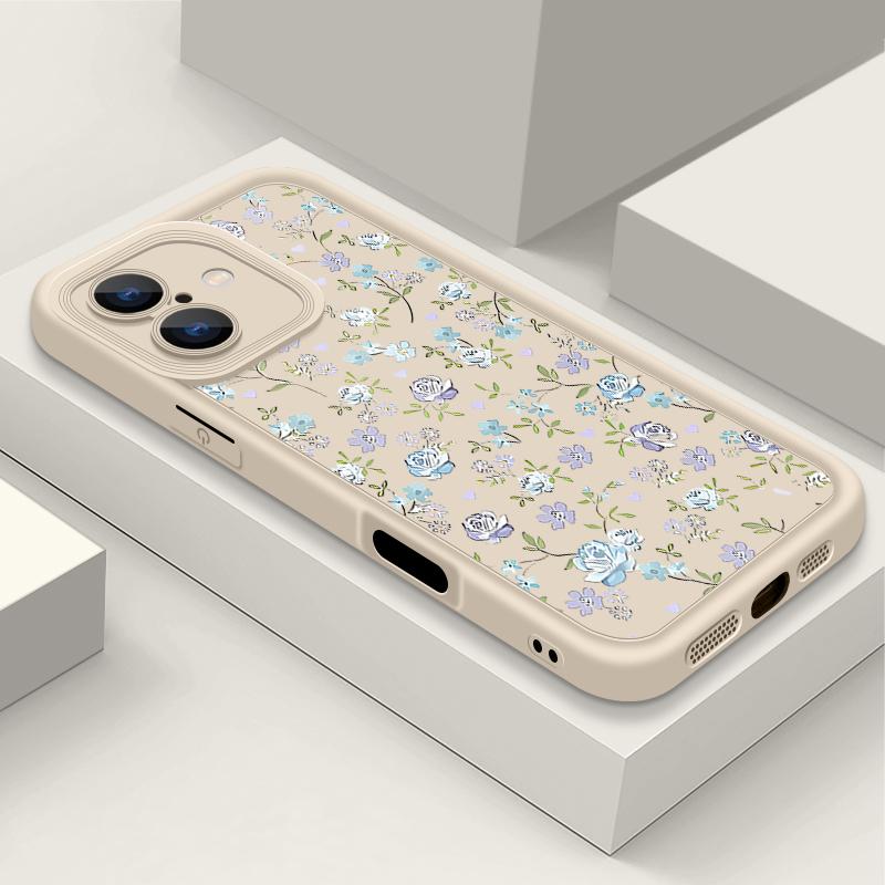 Синий матовый чехол для телефона с цветочным узором для iPhone 16 Pro Max 15 Pro 14 13 12 11 XS XR 8 7 защита линз TPU противоударный мягкий силиконовый бампер чехол