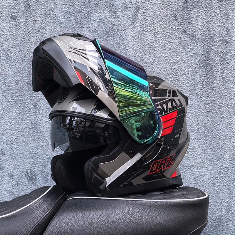 Мотоциклетный шлем ORZ-162, модульный откидной шлем-фулфейс, шлем для бездорожья на дальние расстояния со встроенной солнцезащитной шторкой