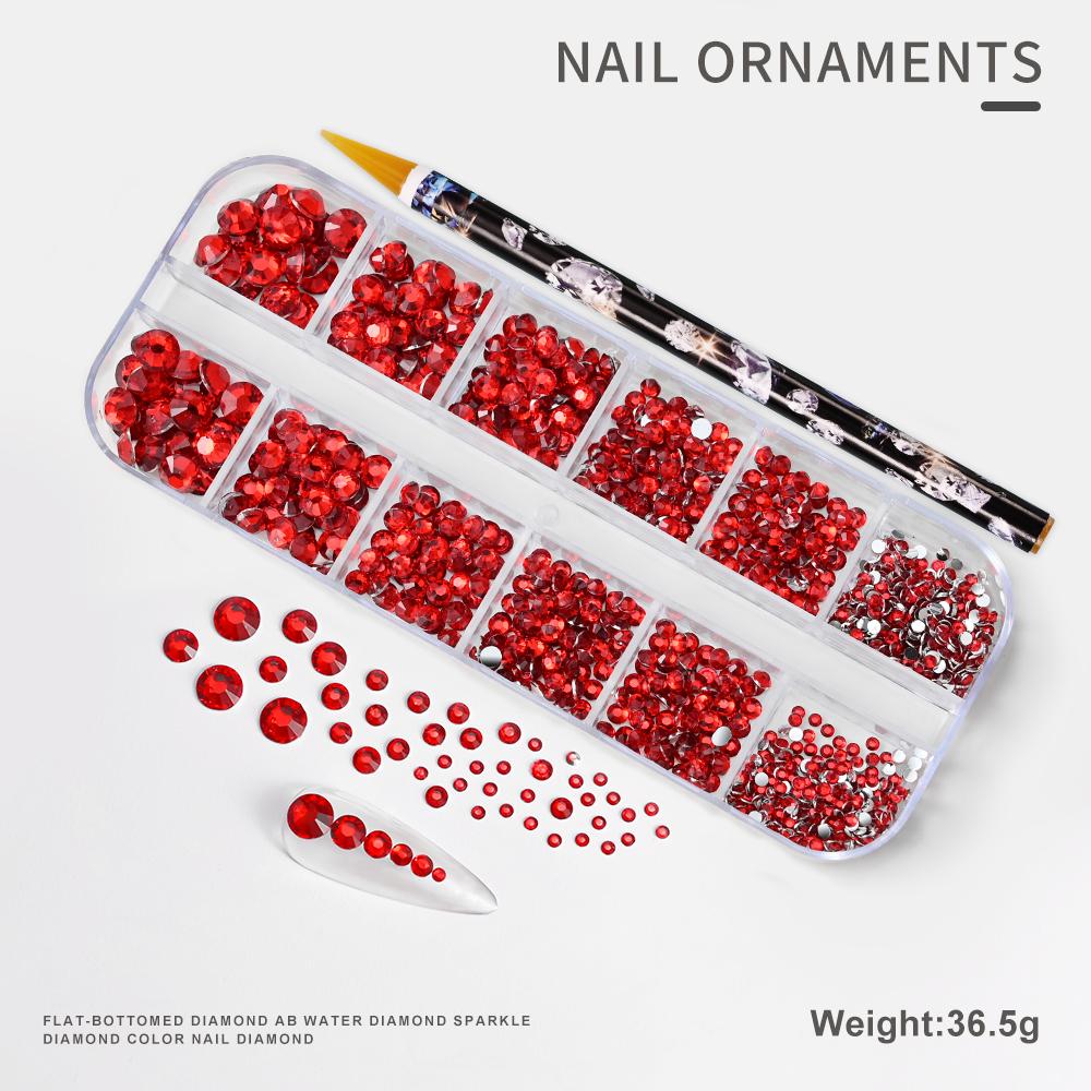 2pcs/Set Nail Art Rhinestones Kit 12Grids Flatback Crystal Clear AB Drills With Pen DIY Manicure Nail Art Decoration Accessories