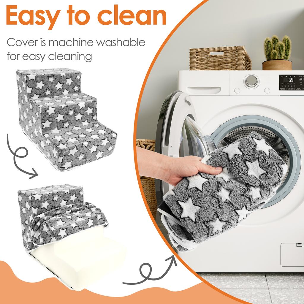 Прикроватная лестница для домашних животных, 3 ступеньки, пандус для собак со съемным моющимся чехлом и нескользящим основанием, узор в виде звезд, педали для кошек и собак, товары для животных.