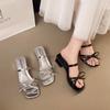 New High Heels Sandals for Women Square Toe Bowtie Decor Summer Outdoor Slippers Woman Thin Heeled Party Wedding Shoes