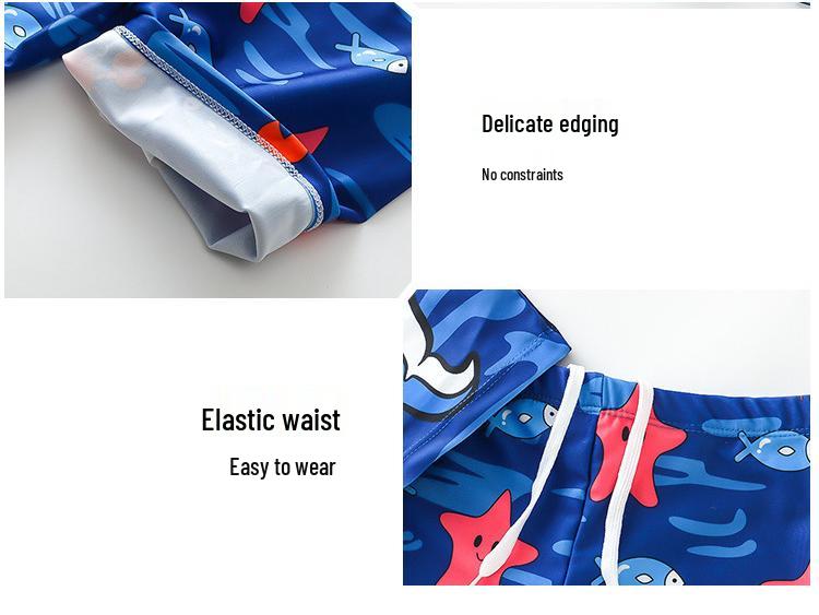 Комплект мультяшного купальника для мальчиков 2024: Топ с коротким рукавом, Раздельный костюм, Шапочка для плавания и Плавки