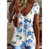 Women's T Shirt Tee Going Out Tops Graphic Daily Weekend Black White Blue Print Short Sleeve Tunic Basic V Neck Regular Fit