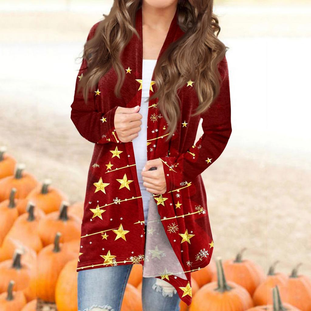 Женская модная повседневная куртка-кардиган средней длины с принтом, пальто