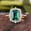 Huitan Luxury Square Green Cubic Zirconia Rings Temperament Elegant Wedding Bands Accessory for Women Anniversary Party Jewelry