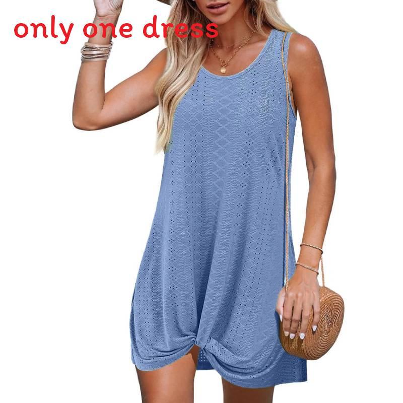 Polyester Splicing Aline Mini Dress With Twist Knot For Summer Beach Vacation Wear