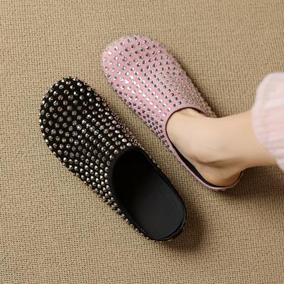 Мода 2025 НОВЫЕ Летние Женские Мюли из Детской Замши Женская Обувь Круглый Носок Закрытый Носок Слипоны Женские Сандалии Ретро Современные Шлепанцы