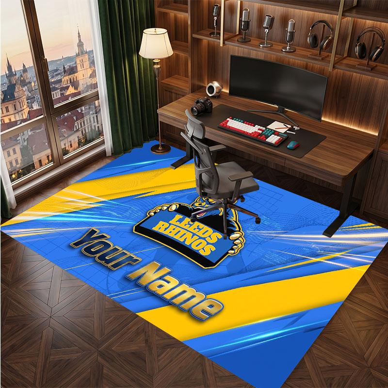 Leeds Rhinos Personalized Crystal Velvet Carpet, Customized Name Text Soft Anti‑Slip Rug for Living Room Bedroom