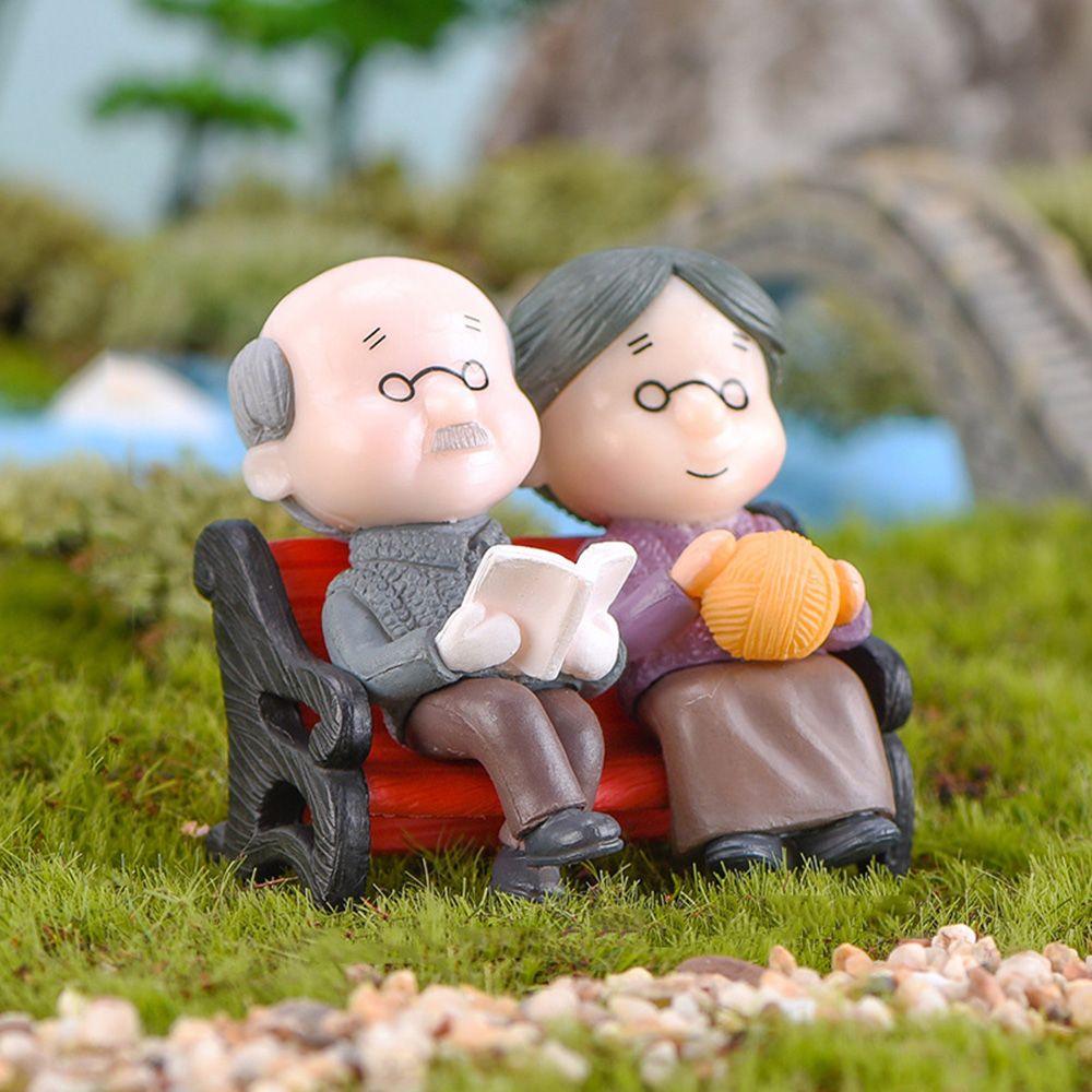 2/3Pc Sweety Lovers Home Micro Landscape Grandpa Grandma Miniatures Ornaments Christmas Decoration Fairy Garden Figurines