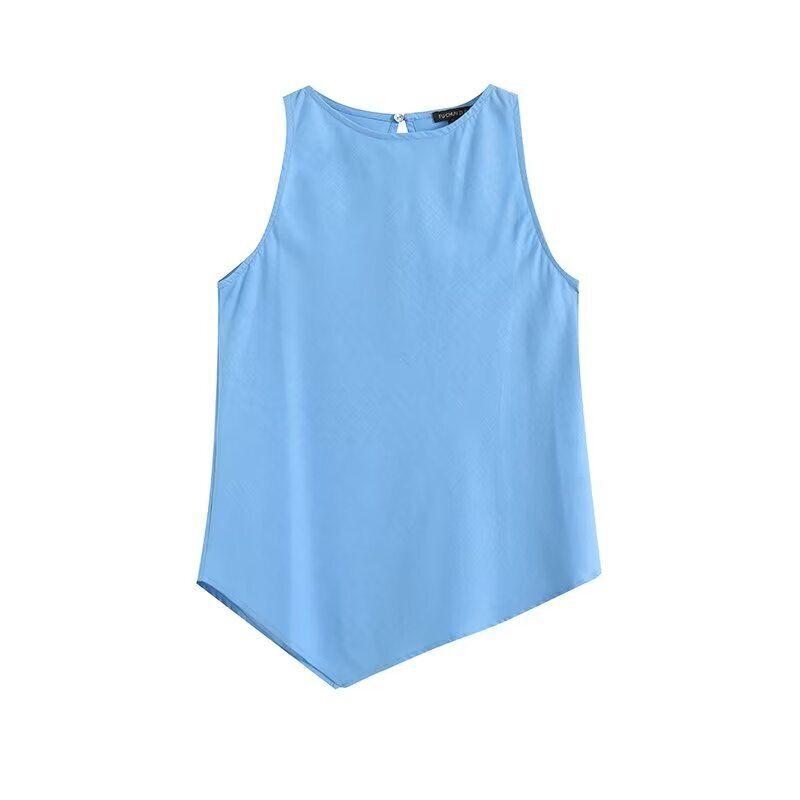 Fashion Style 2024 Summer New Arrival Women's Sleeveless Versatile Elegant Graceful Asymmetrical Design Ramie Sleeveless Shirt