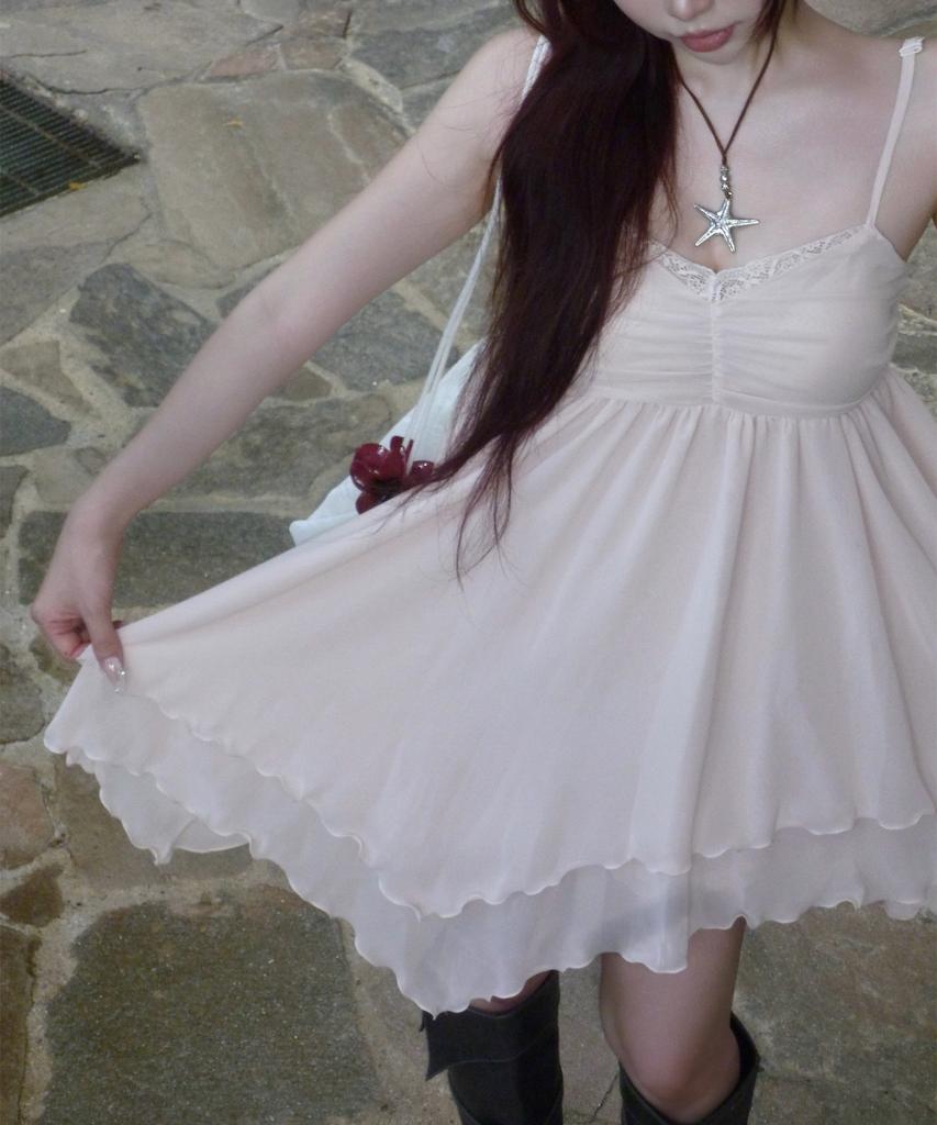 Ilio [Bit-O X Ilio] Peach Asymmetric Chiffon Dress