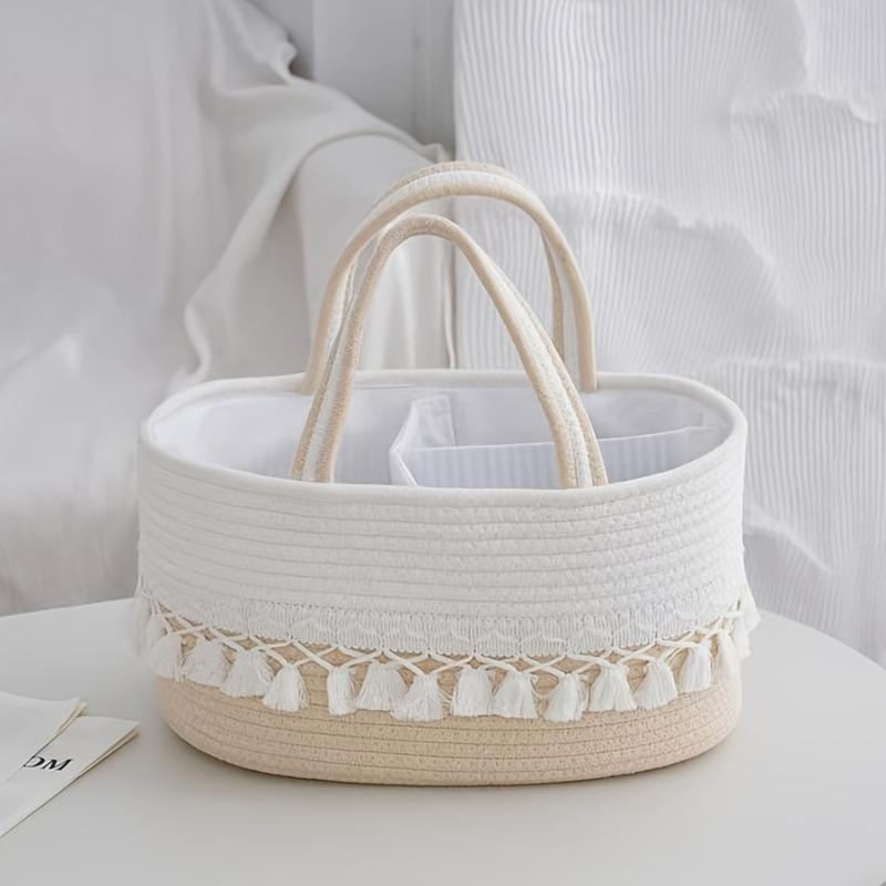 Woven rope multi-grid baby supplies storage basket, large capacity portable household organizer