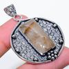 Golden Rutile Handmade 925 Sterling Silver Jewelry Pendant 1.97" J9l29