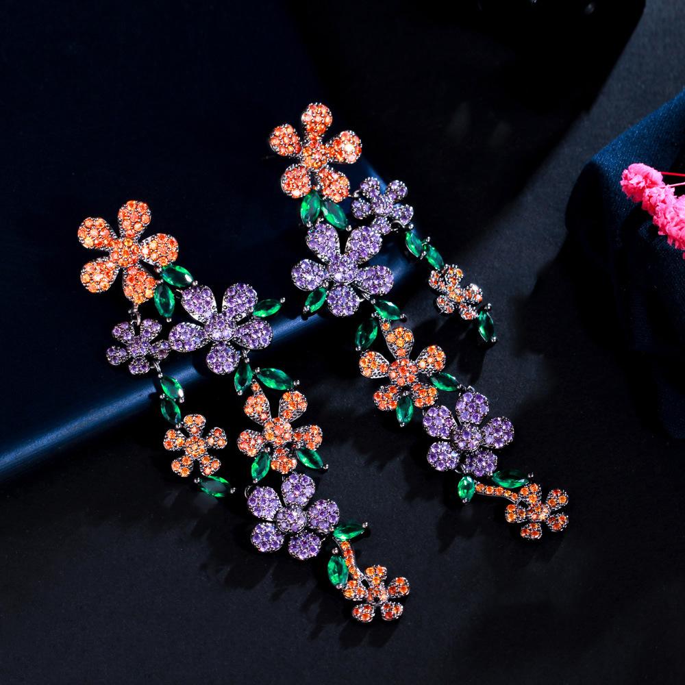 2022 преувеличенные 925 серебряные игольчатые цветочные растения, длинные серьги с кисточками, женские элегантные висячие серьги, свадебные украшения для ушей