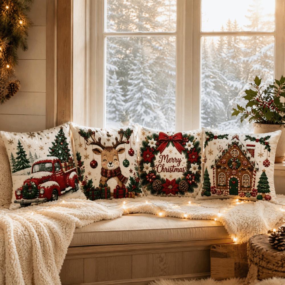 Soft 3D Illusion Christmas Pillow Covers Skin-friendly Cushion Cover Xmas Pillowcase Bedroom