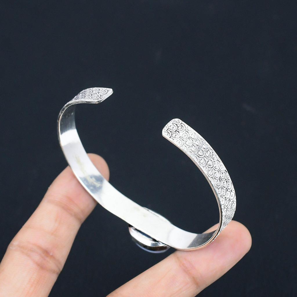 Daughters Day Sale 925 Sterling Silver Blue Lace Agate Gemstone Bangle Bracelet