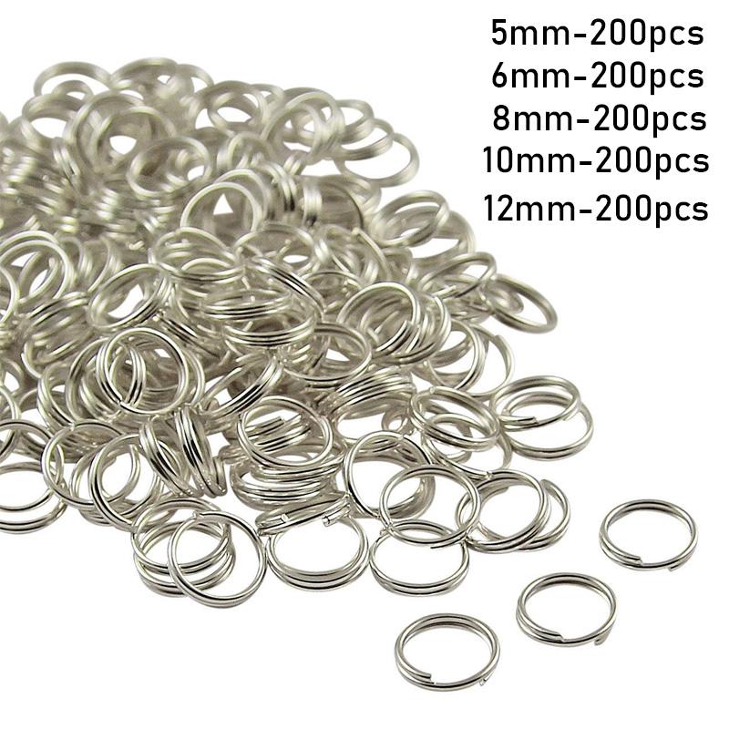 200 шт. 5, 6, 7, 8, 10, 12 мм, металлическое двойное кольцо, разделенное кольцо для прыжка, кольцо для прыжка, посеребренное