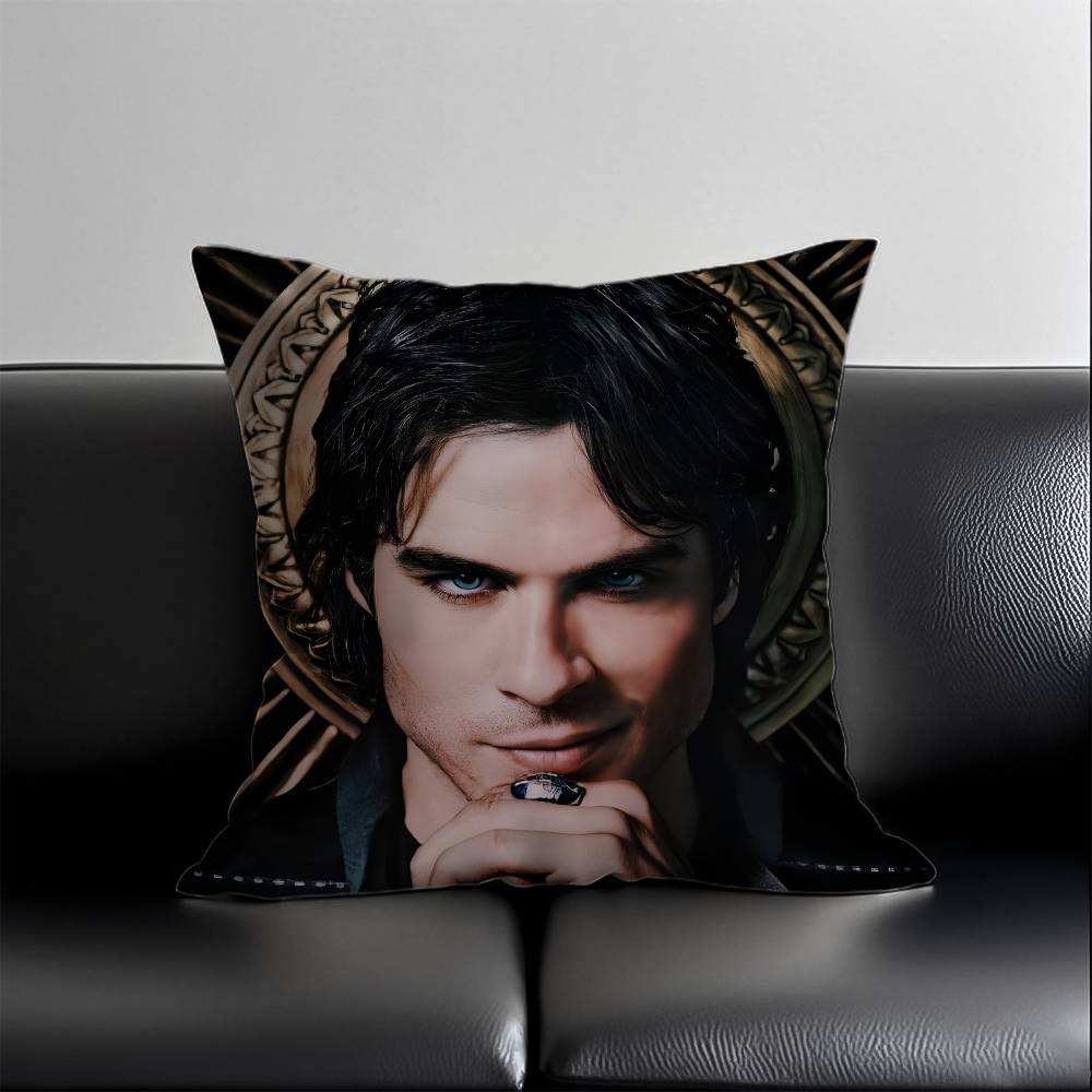 pc Vampire Diaries Damon Salvatore Pillow Cover Polyester D DoubleSided Print Ian Somerhalder Character Art TV Fan Home