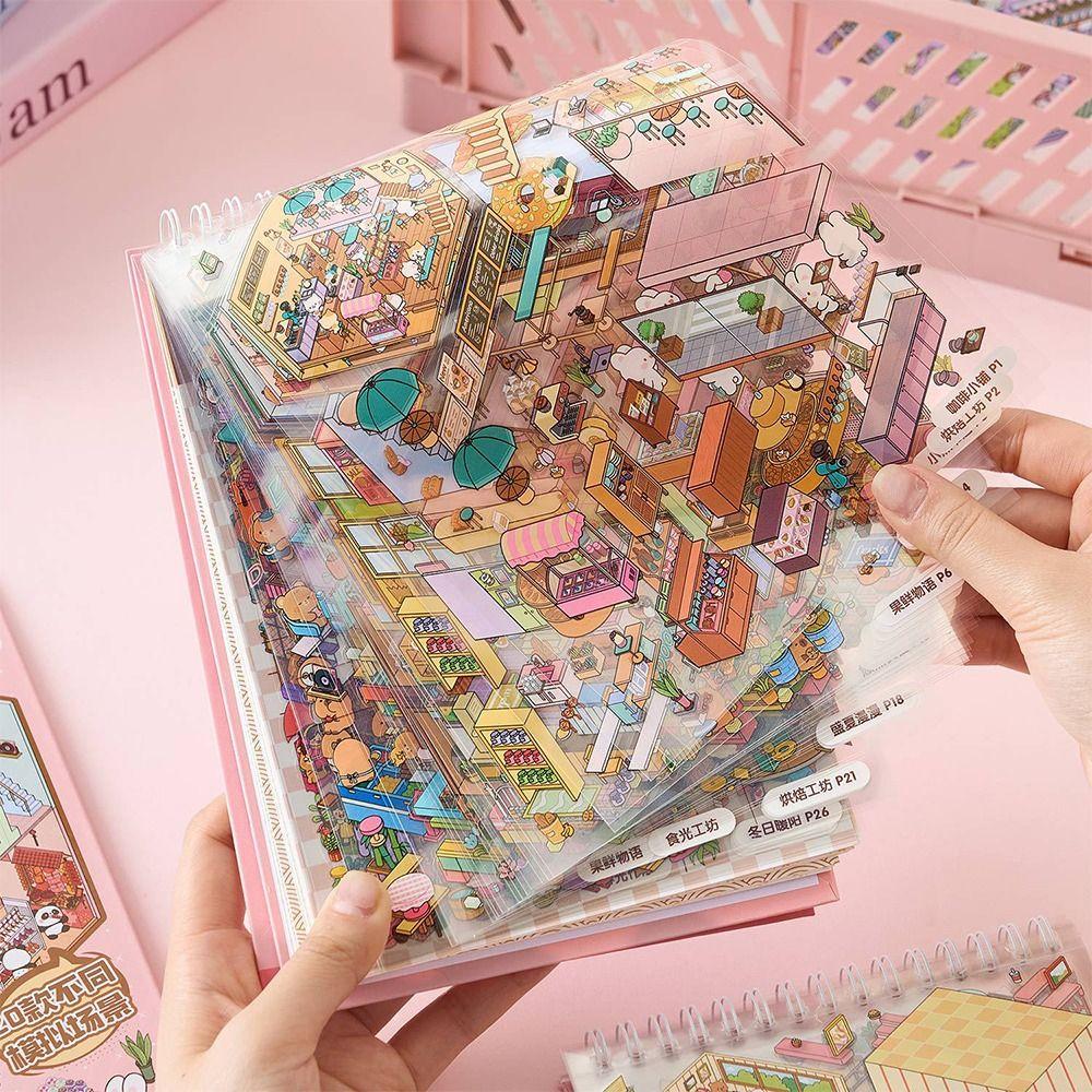 3D Стикеры-сценки из хижины Книжка Визуальное наслоение Мультяшные сценки Коллекция стикеров DIY Игрушка-сценка из хижины Игровые стикеры