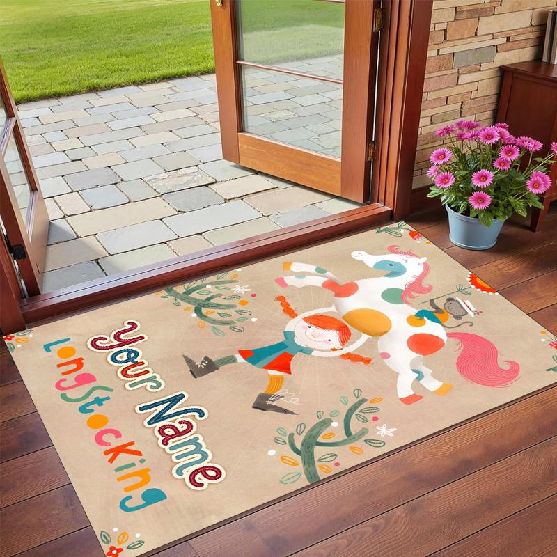 Crystal Velvet Rug Custom Name Text, Soft Non Slip Floor Mat Home DecorPippi Longstocking