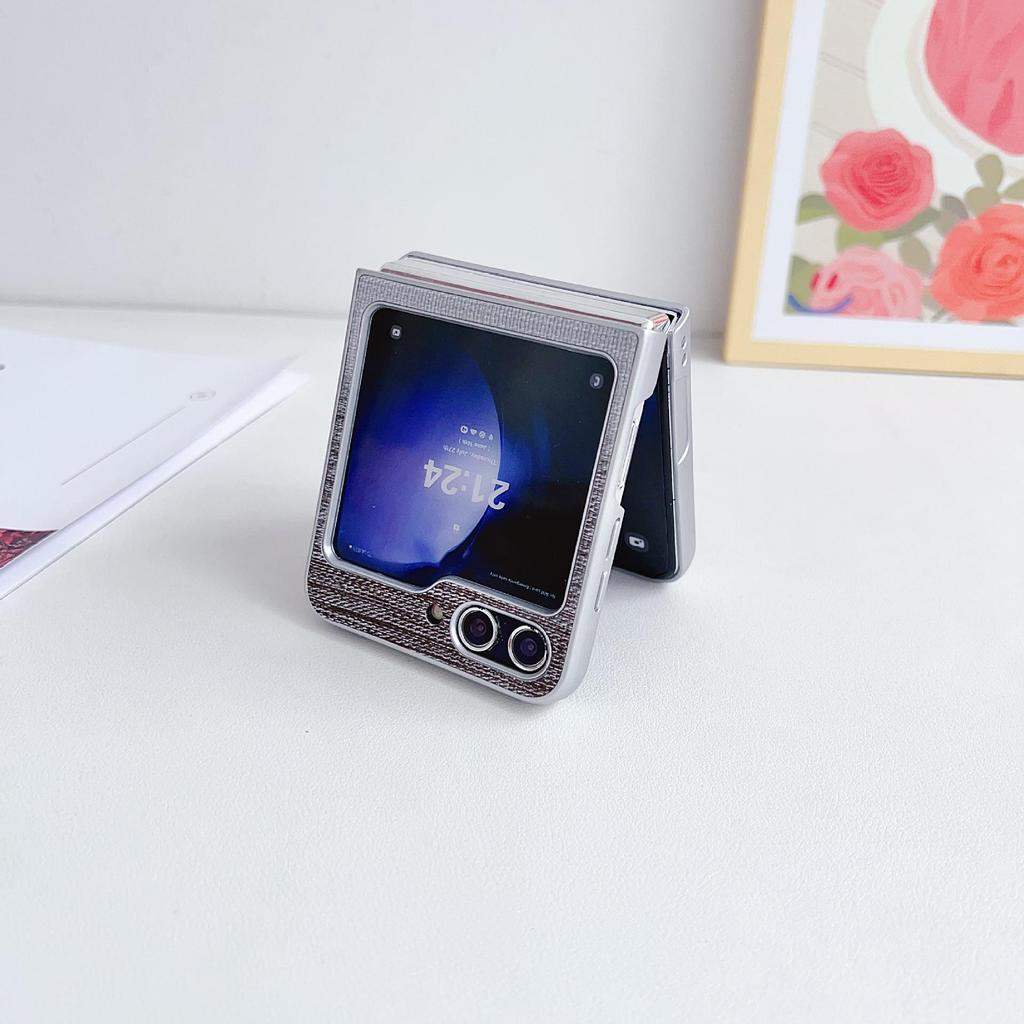 Переливающийся чехол для телефона с текстурой кожи для Samsung Galaxy Z Flip7/6/5/4 - Складная защитная крышка