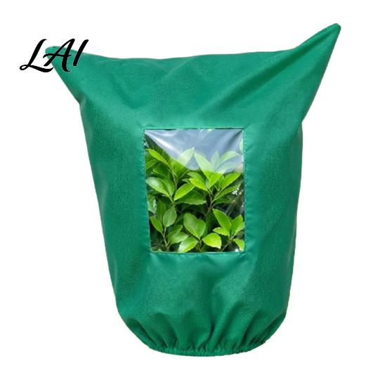 Reusable Non Woven Garden Fabric Winter Plant Cover with Viewing Window Drawstring Freeze Protection Cover Large Frost Jackets Resuable Blanket for