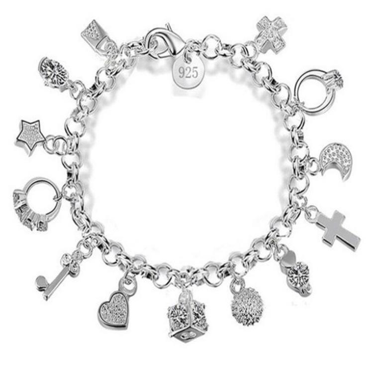 European and American Style 925 Silver Pendant Bracelet: Elegant Multi-Element Jewelry for Women