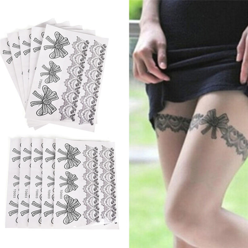 Waterproof Tattoo Temporary Sticker On Body Leg Transfer Lace Stocking Tattoo