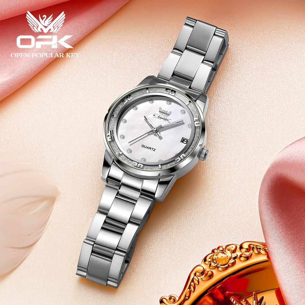 OPK Fashion Luxury Quartz Watch For Women Zircon Scales Ladies Waterproof Luminous Calendar Women's Watches