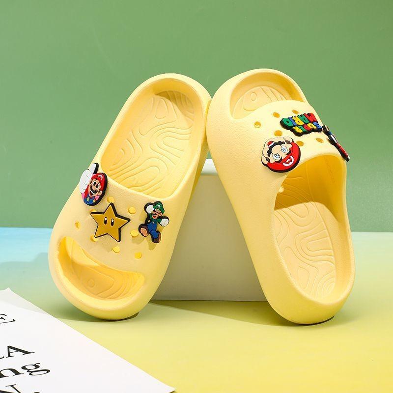 Очаровательные детские тапочки с мультяшным Марио, мягкая подошва, для дома, нескользящие, удобные сандалии