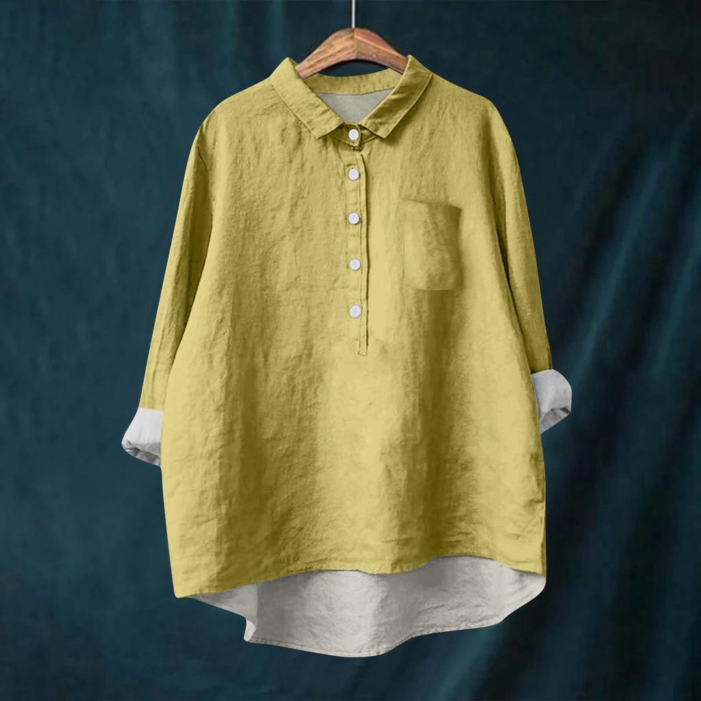 Женская рубашка-блузка с длинными рукавами и пуговицами, однотонный повседневный подол, нестандартный воротник рубашки