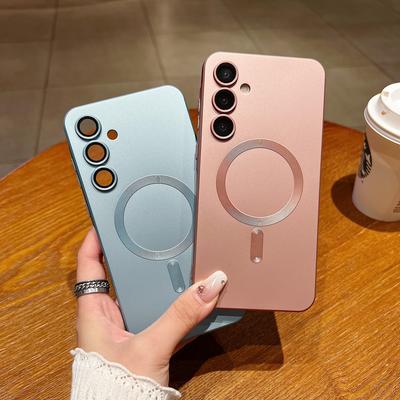 Магнитная зарядка Матовый бампер для защиты объектива камеры Чехол для телефона для Samsung Galaxy S24 S23 S22 S21 A06 A16 A26 A36 A56 A55 A54 Мягкий силиконовый чехол из ТПУ
