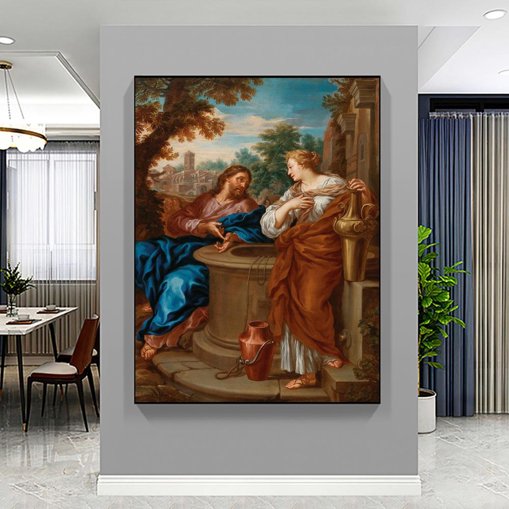 Famous Painting On Canvas Christ and the Samaritan Woman At the Well Wall Art for Living Room Home Decor Print Picture Poster