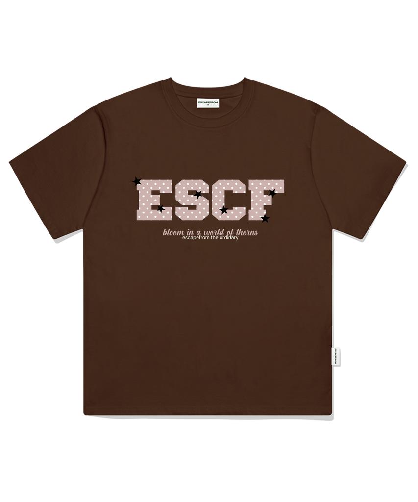ESCAPEFROM Dot Star Bloom Print Oversized Short Sleeve T-Shirt Brown
