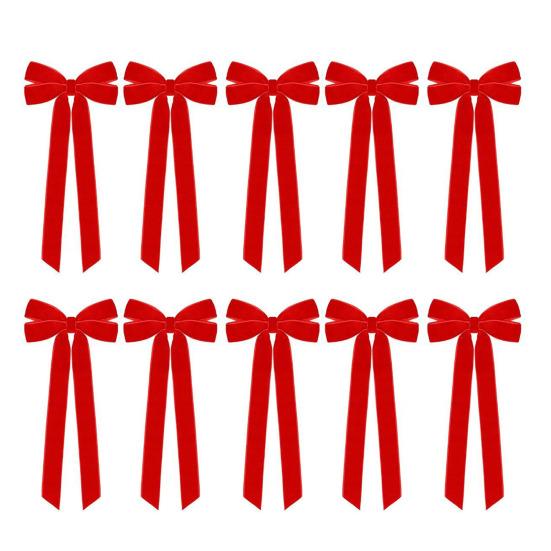 10 шт. Бархатные рождественские банты 5" X 10" Винтажные банты из ленты Украшения для рождественской елки Деревенские поделки Подарочные банты для дерева Венка Гирлянды Праздничный декор