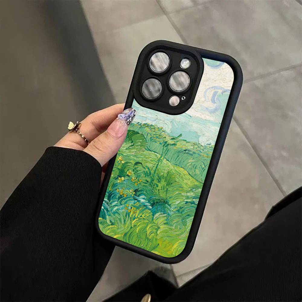 Ретро Масляная краска Ван Гога Для iPhone 17 16 15 14 13 12 11 Pro Max Plus Черный Полное покрытие Мягкий Чехол Силиконовый Чехол