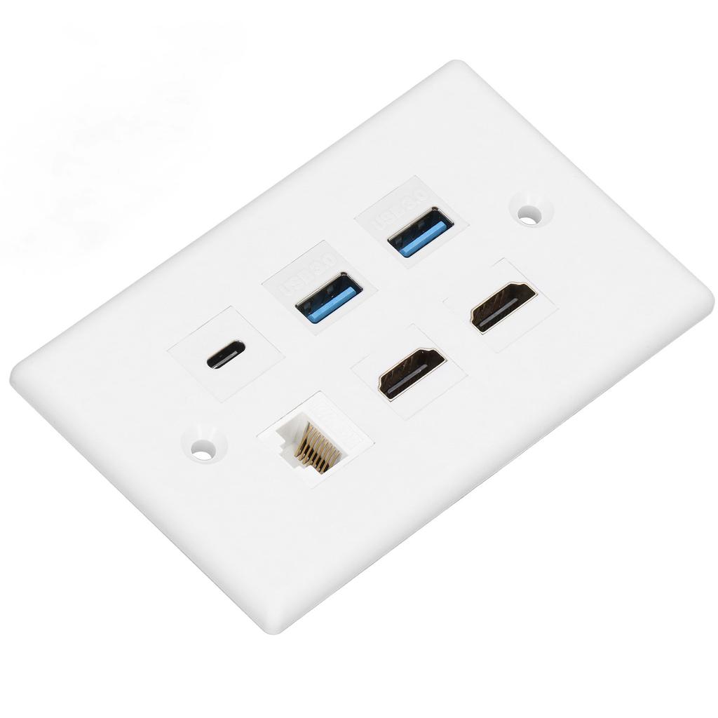 6 Port Wall Plate 2xHD Multimedia Interface 2xUSB3.0 1xType C 1xCat6 Ethernet Wall Plate for TV Projector Computer