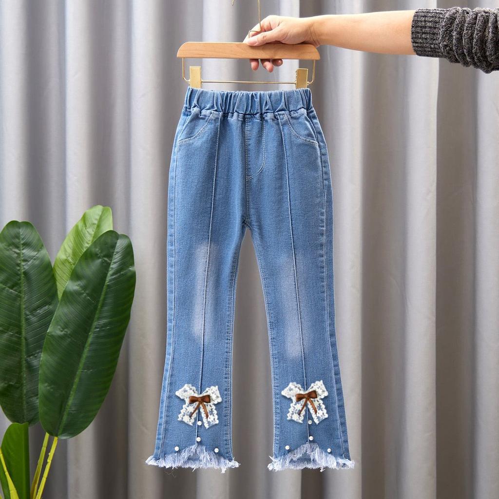 Children's Denim Pants Spring and Autumn Girls Flared Casual Long Pants